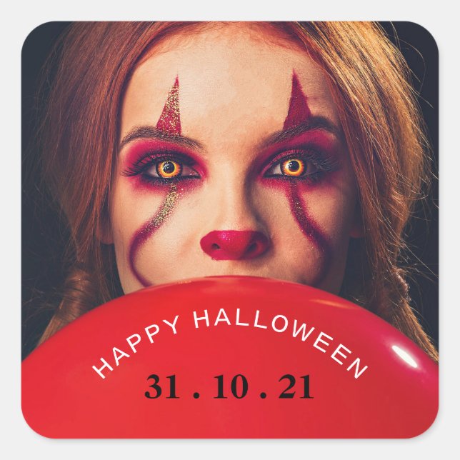 Devil's Balloon, Happy Halloween Square Sticker (Front)
