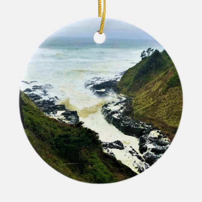 Devil's Churn, Cape Perpetua, Oregon Coast Ceramic Ornament (Front)