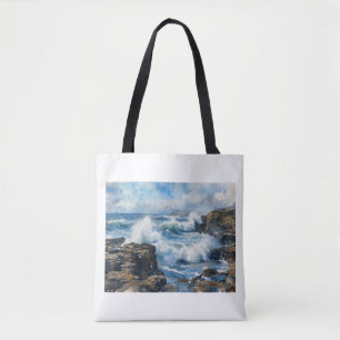 Devils Churn Waves Against Rocks, Tote Bag