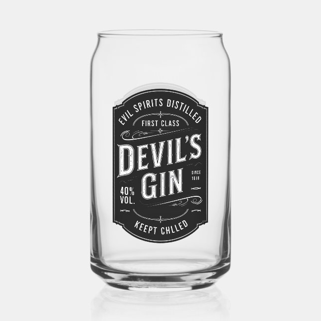 Devil's Gin Halloween Party Vintage Can Glass (Front)