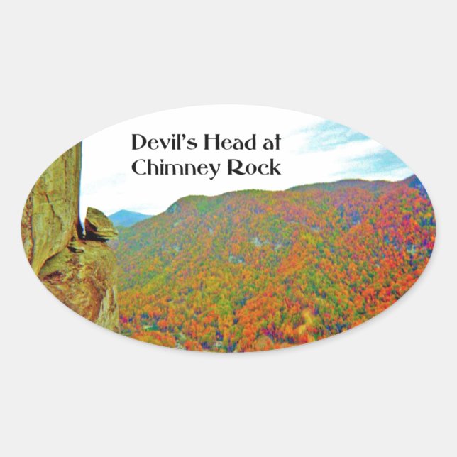 Devil's Head Rock Formation over Chimney Rock Oval Sticker (Front)