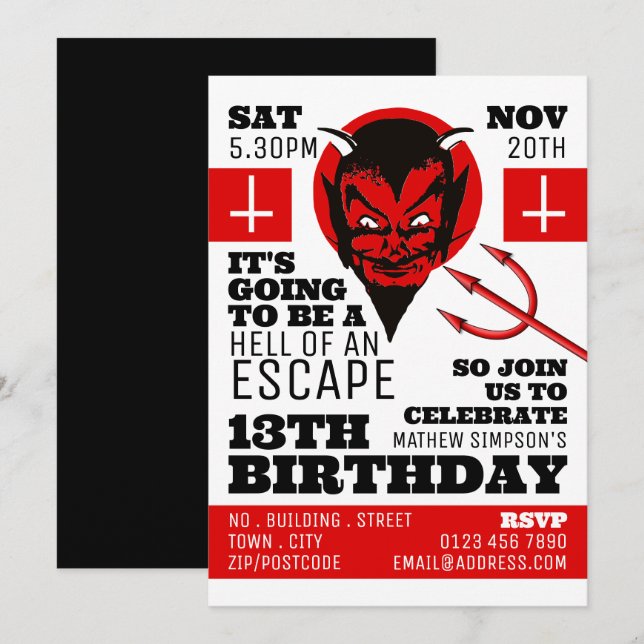 Devil's Hell Theme, Escape Room Birthday Party Invitation (Front/Back)