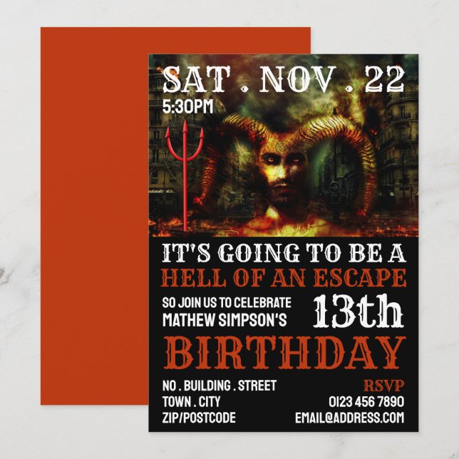 Devil's Hell Theme, Escape Room Birthday Party Invitation (Front/Back)