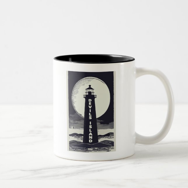 Devils Island Lighthouse Wisconsin Moon Two-Tone Coffee Mug (Right)