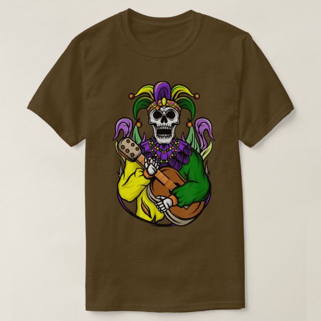 Devil's Jester Skull Skeleton Jester guitarist Gui T-Shirt (Design Front)