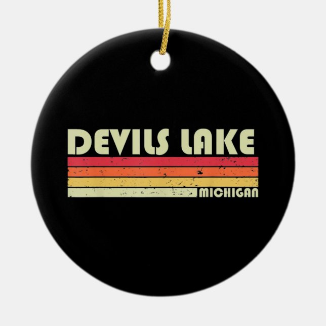 DEVILS LAKE MICHIGAN Fishing Camping Ceramic Ornament (Front)