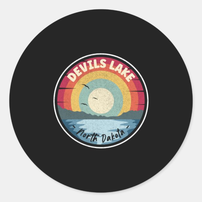 Devils Lake North Dakota Colourful Scene Classic Round Sticker (Front)
