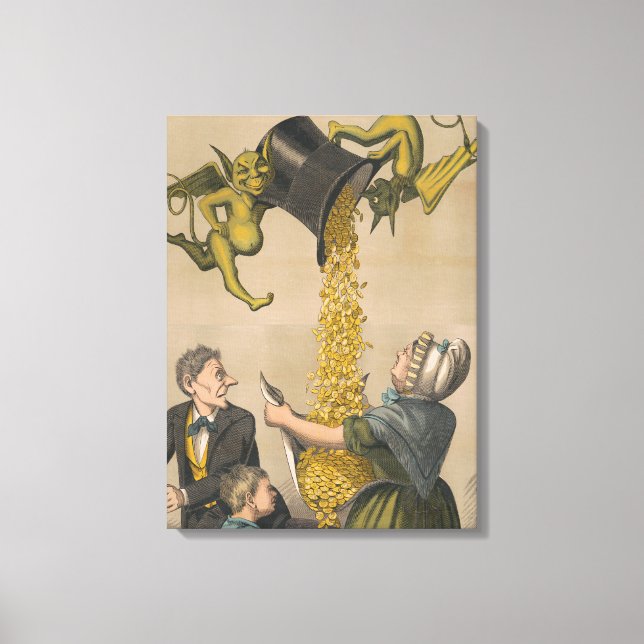 Devils Pouring Gold Coins Into Woman's Apron Canvas Print (Front)