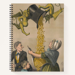 Devils Pouring Gold Coins Into Woman's Apron Notebook
