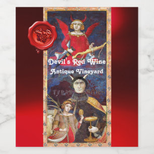 DEVIL'S RED WINE WAX SEAL /ANTIQUE TAROTS WINE LABEL