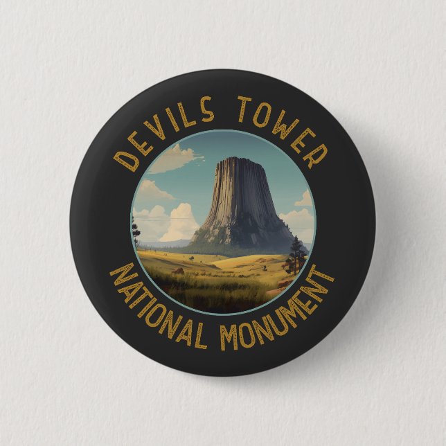 Devils Tower National Monument Distressed Circle 2 Inch Round Button (Front)