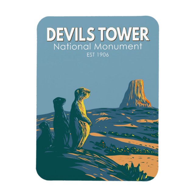 Devils Tower National Monument Prairie Dog Vintage Magnet (Vertical)