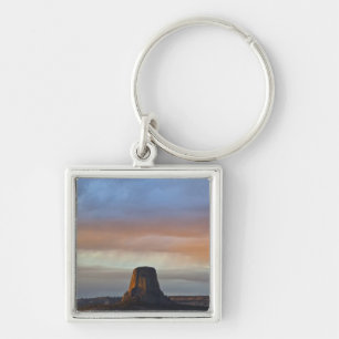 Devils Tower National Monument, Storm at Sunset Keychain