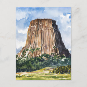 Devils Tower National Monument Watercolor Postcard