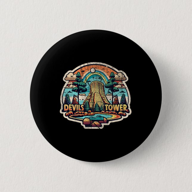 Devils Tower Wyoming National Monument Retro Vinta 2 Inch Round Button (Front)