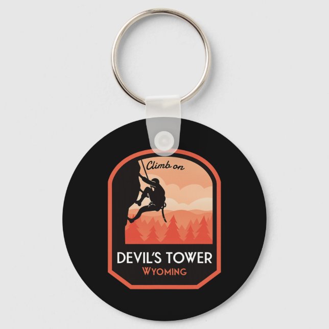 Devils Tower Wyoming Rock Climbing  Keychain (Front)