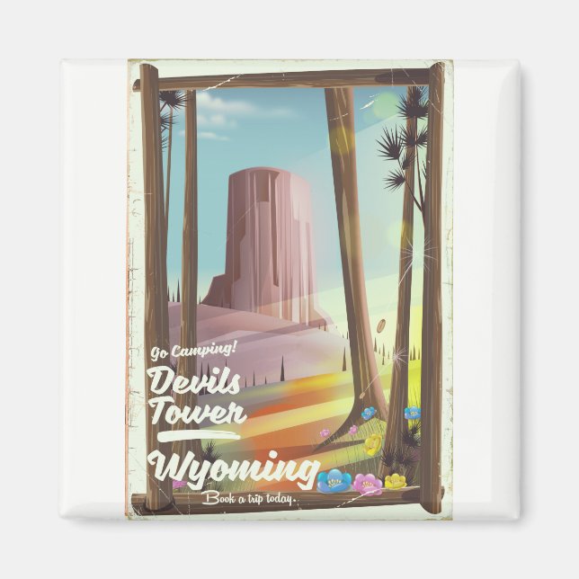 Devils Tower, Wyoming vintage Camping print. Magnet (Front)