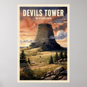 Devils Tower Wyoming Vintage Travel Poster