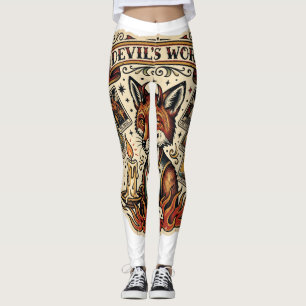 Devils Work Sly Fox Tarot Card Tattoo Flash Mystic Leggings