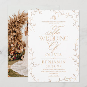Devine Gold & White Botanical Wedding Invitation
