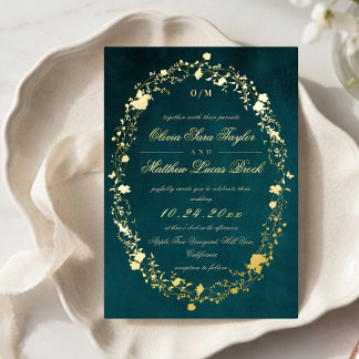Devine Green Gold Foil Modern Floral Wedding 