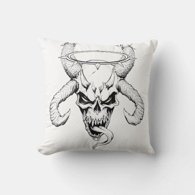 Devine Skull of Death White Throw Pillow (Front)