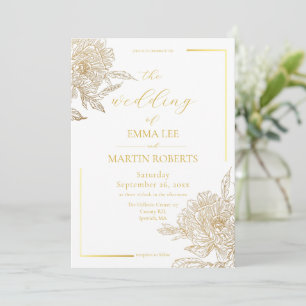 Devine White and Gold Elegant Floral Wedding Invitation