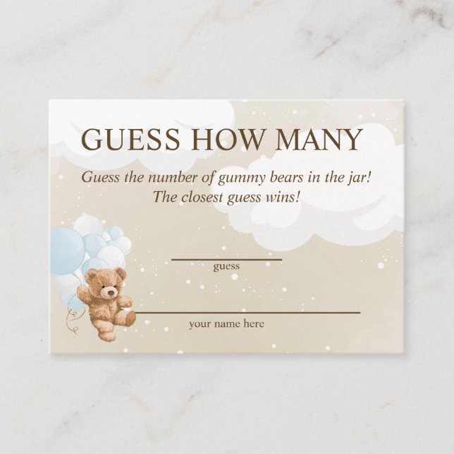 Devinez combien de cartes Baby showers d'ours bleu (Devant)