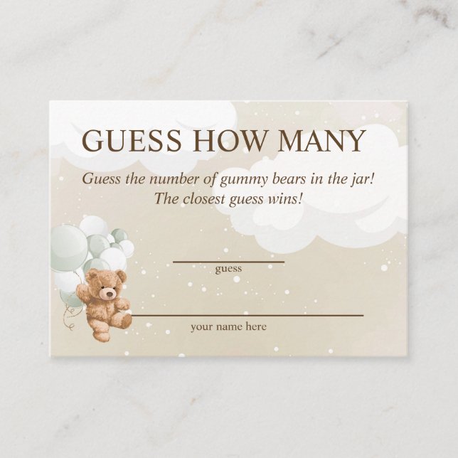 Devinez combien de cartes Baby showers Sage Teddy  (Devant)