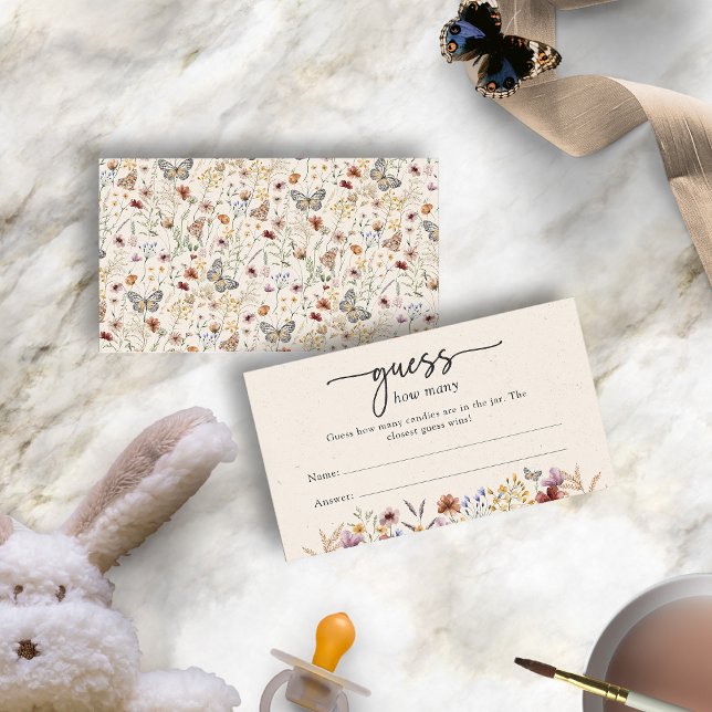 Devinez combien de cartes de jeu (Boho Wildflowers and Butterflies Guess How Many Game Card by Painted Paperie
)