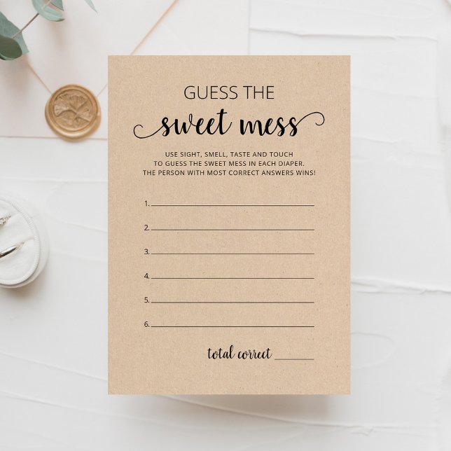Devinez la carte de jeu de Baby shower Sweet Mess (Créateur téléchargé)