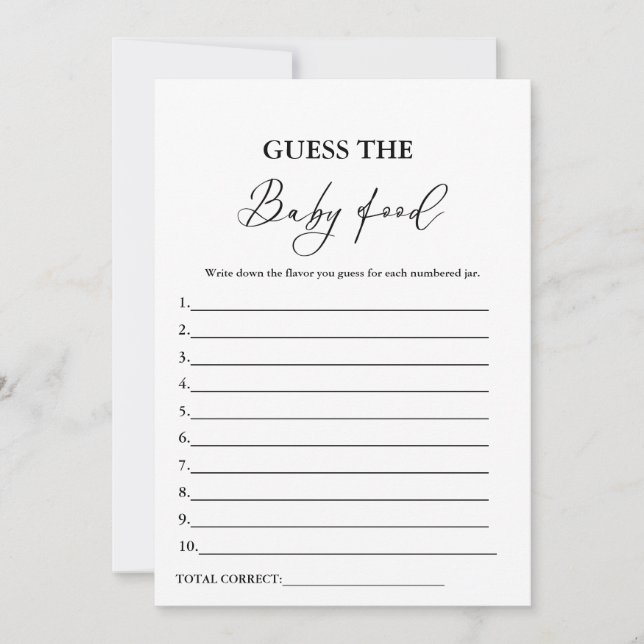 Devinez La Carte De Jeu Du Baby shower Alimentaire (Devant)