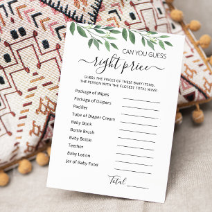 Devinez prix jeu Baby shower partie Carte
