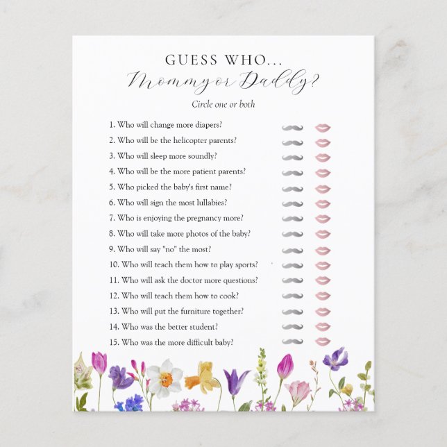 Devinez Qui maman ou papa Baby shower carte de jeu (Devant)