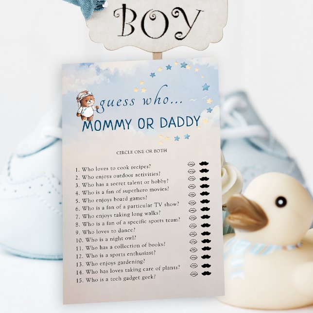 Devinez Qui maman ou papa Baby shower carte de jeu (Créateur téléchargé)