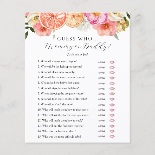 Devinez Qui maman ou papa Baby shower carte de jeu (Devant)
