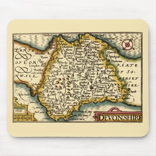 Devon (Devonshire) County England Antiquarian Map  Mouse Pad (Front)