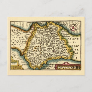 Devon (Devonshire) County England Antiquarian Map Postcard
