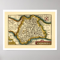 Devon (Devonshire) County England Antiquarian Map