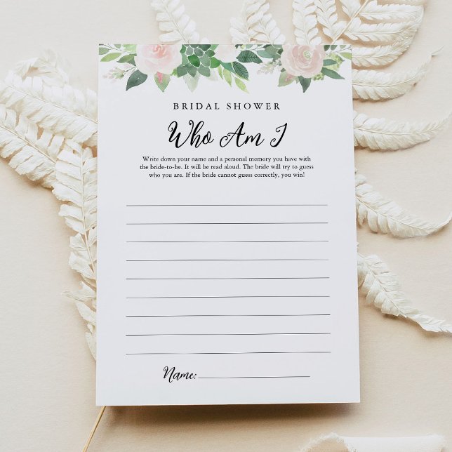 DEVON Greenery Who Am I Bridal Shower Game Card (Creator Uploaded)