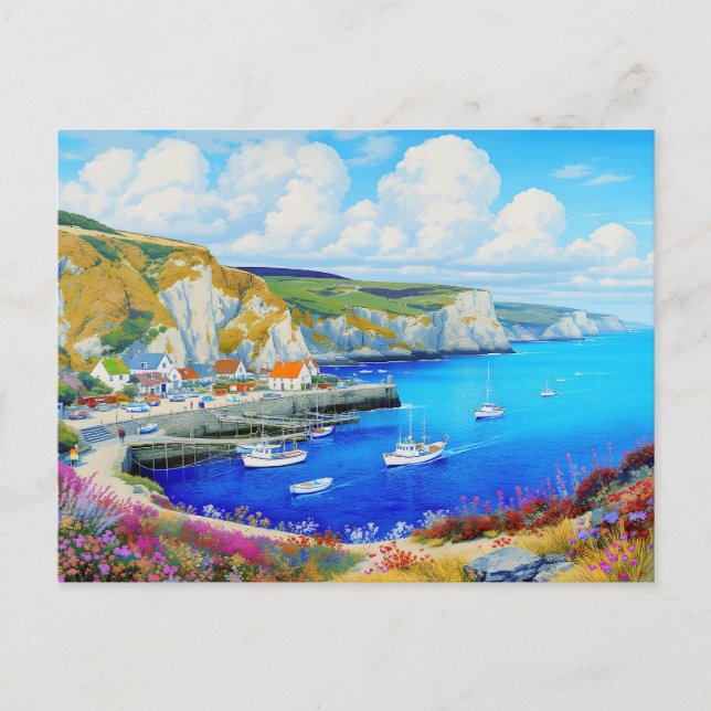 "Devon Harbour Dreamscape" – An English Seascape Postcard (Front)