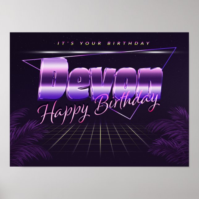 Devon Name Vorname lila retro Poster Geburtstag (Front)
