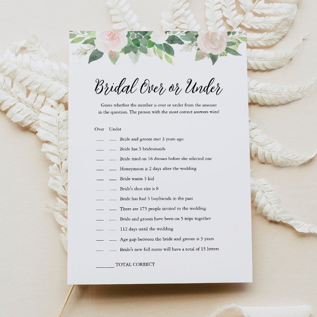 DEVON Over Or Under Bridal Shower Game Card (Creator Uploaded)