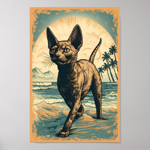 Devon Rex cat at a tropical beach Poster