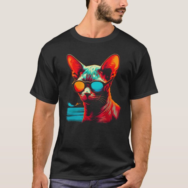 Devon Rex Cat Beach Party T-Shirt (Front)
