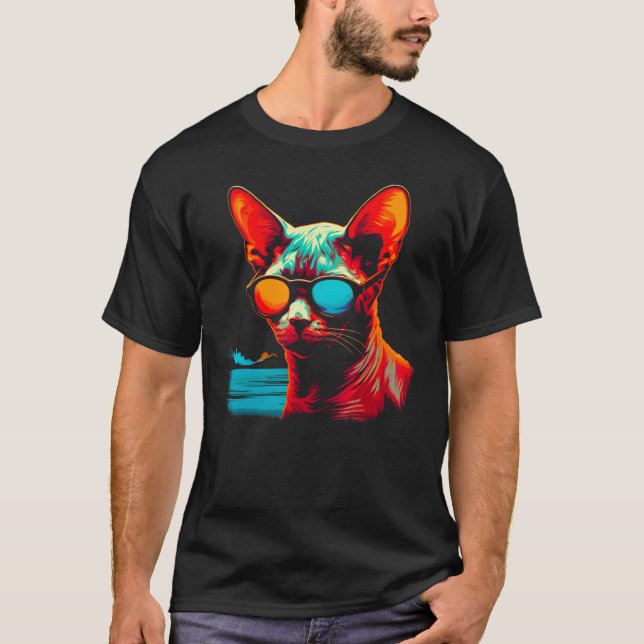 Devon Rex Cat Beach Party T-Shirt (Front)