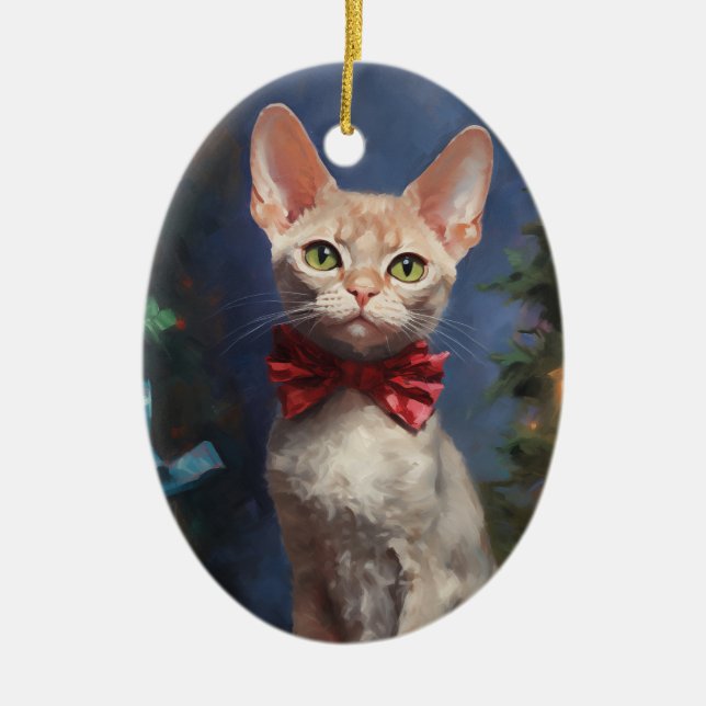 Devon Rex cat Christmas Ceramic Ornament (Front)