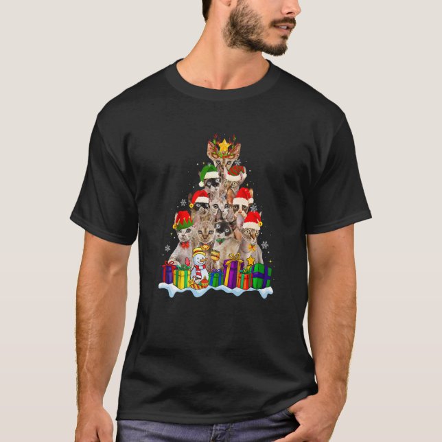 Devon Rex Cat Christmas Santa Hat  Xmas Tree Pajam T-Shirt (Front)