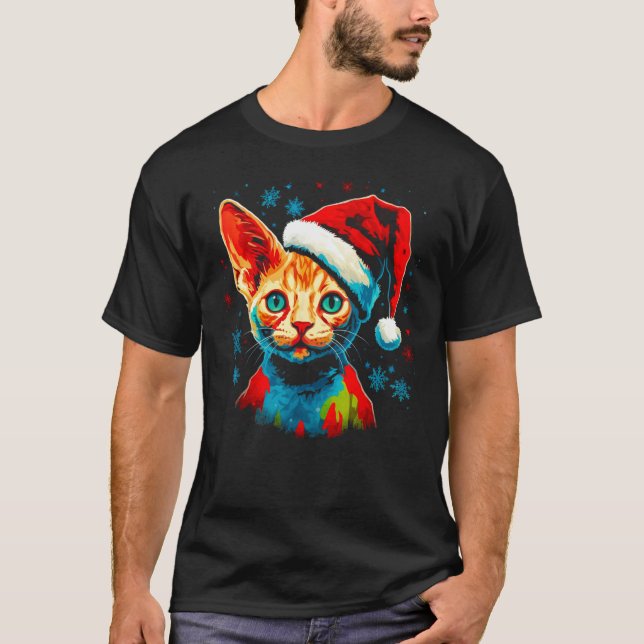 Devon Rex Cat Christmas T-Shirt (Front)