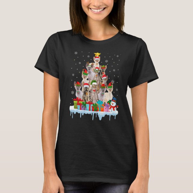 Devon Rex Cat Christmas Tree Xmas Family Matching T-Shirt (Front)